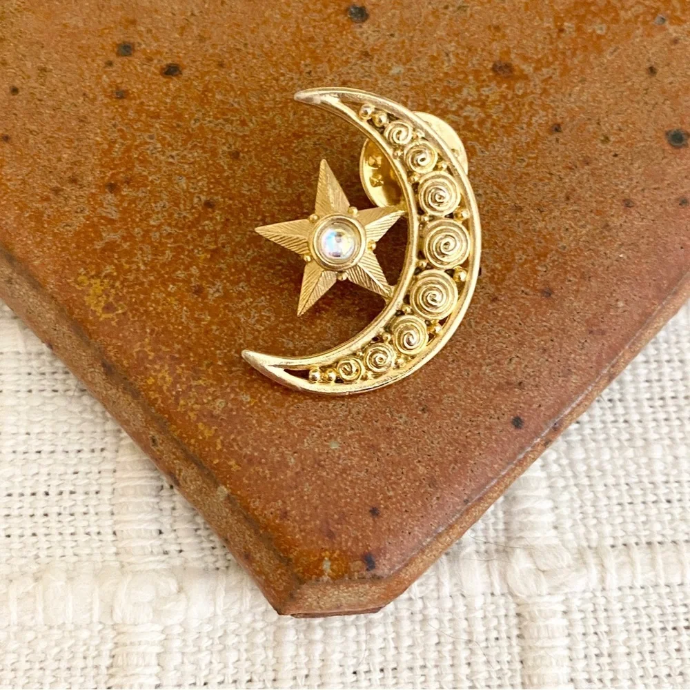 Moon & Star Brooch Celestial Brooch Pin